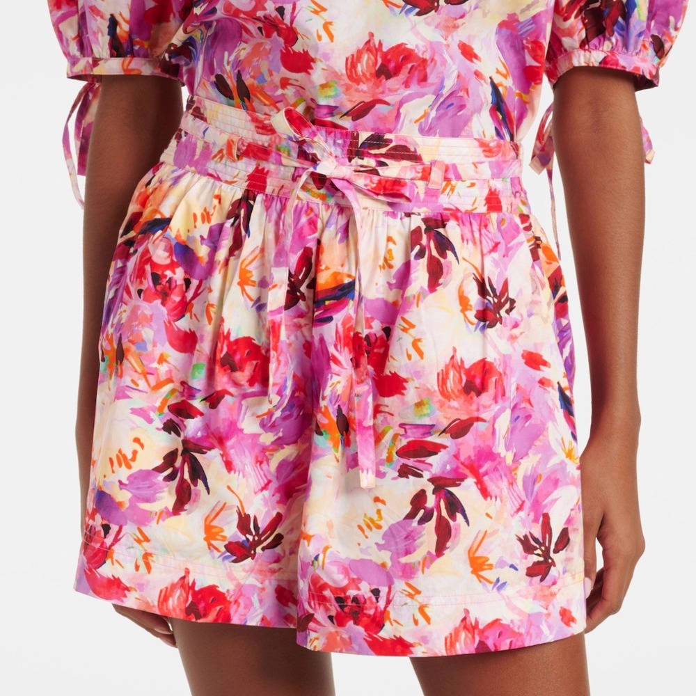 Ulla Johnson Shorts Pink Floral Abstract Cotton Paperbag Rowan Shorts Size 2